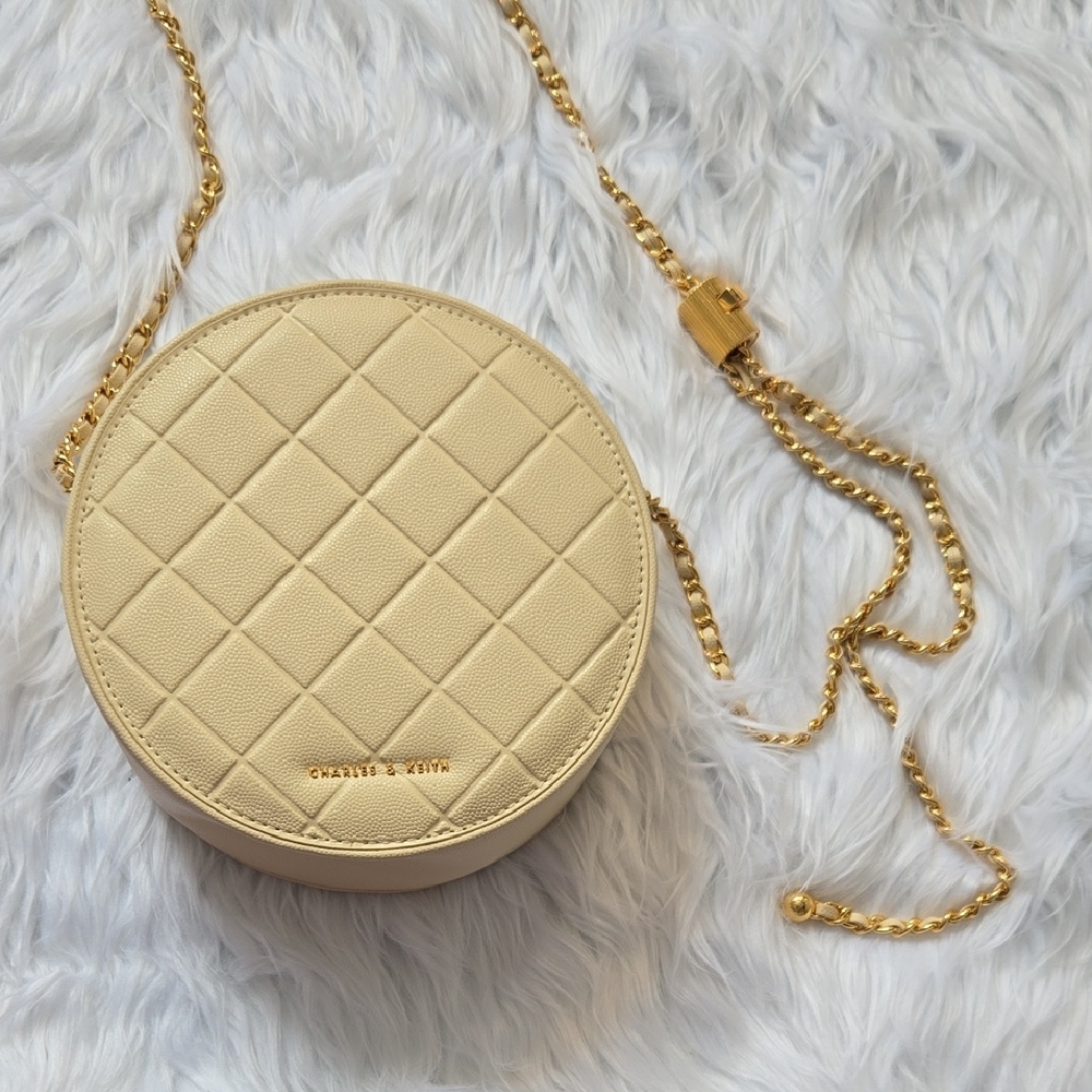 Charles & Keith Beige Quilted Crossbody Bag